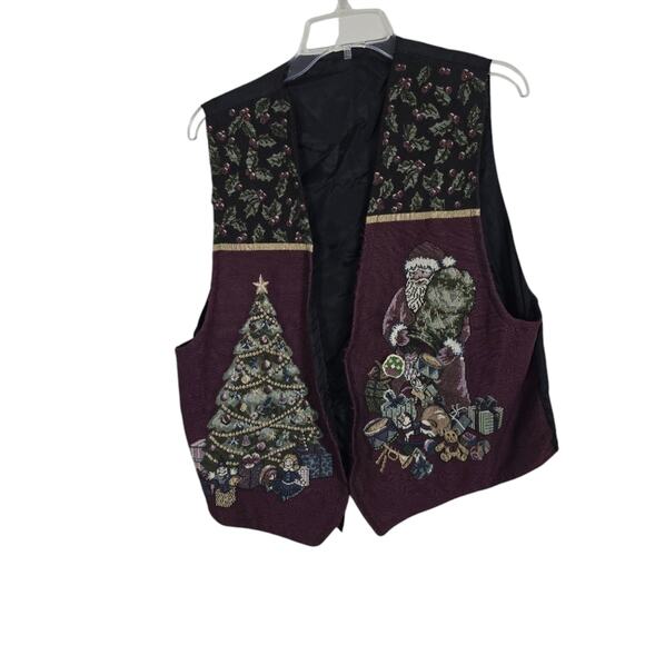 Vintage Women  Christmas Santa Tapestry Vest Cottage Core Grandma Core Victorian - Picture 1 of 12